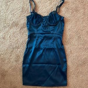 Short dress,almost royal colored, lace around cleavage (not see thru)never worn